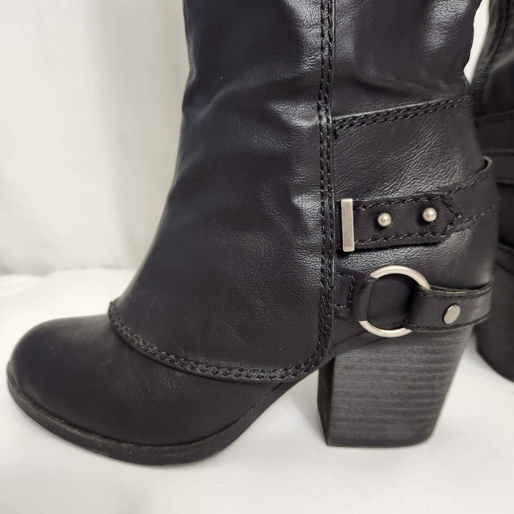 American Rag Co AEBONI Womens Black Knee High Boots Sz 5M Block Heel Harness Zip - Picture 4 of 16